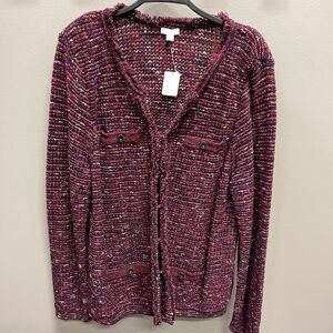 J. Jill Maroon Textured Cardigan